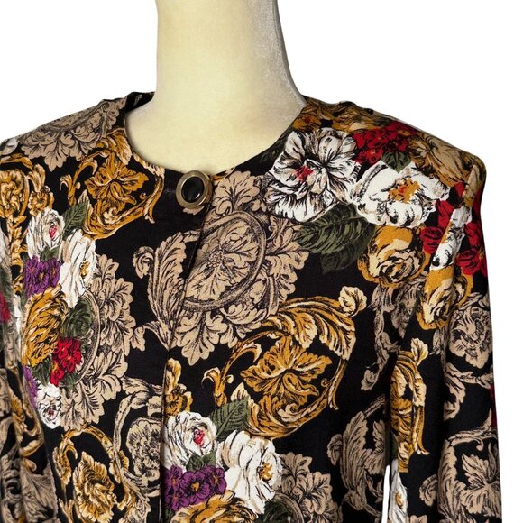 Vintage Norton McNaughton Baroque Floral Blouse Jacket Top Sz 10 - Picture 2 of 10